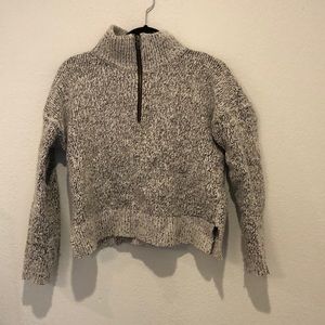 Madewell Heather Gray Quarter Zip Cropped Sweater